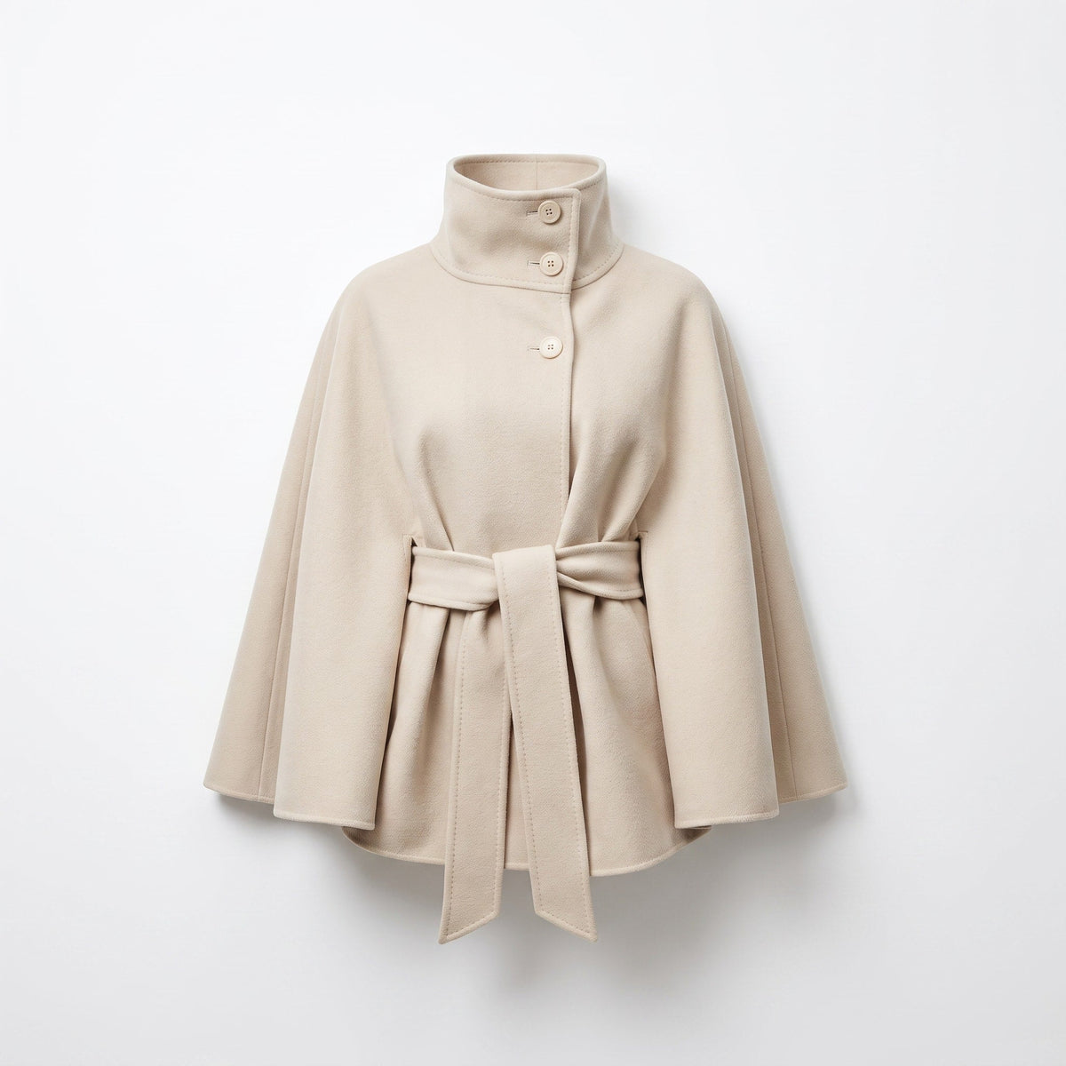 Sophia - Women's Belted Cape Coat with High Collar and Batwing Sleeves