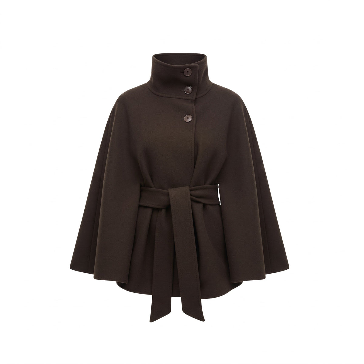 Sophia - Women's Belted Cape Coat with High Collar and Batwing Sleeves