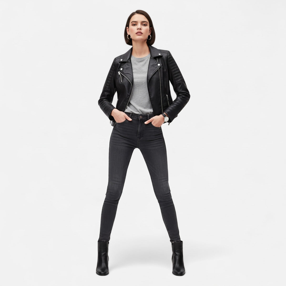 Sophie - Women's Biker Jacket with Quilted Shoulder Detail