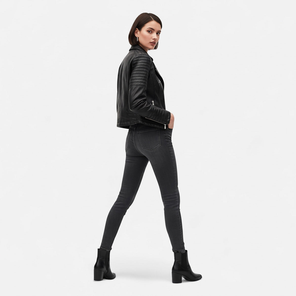 Sophie - Women's Biker Jacket with Quilted Shoulder Detail