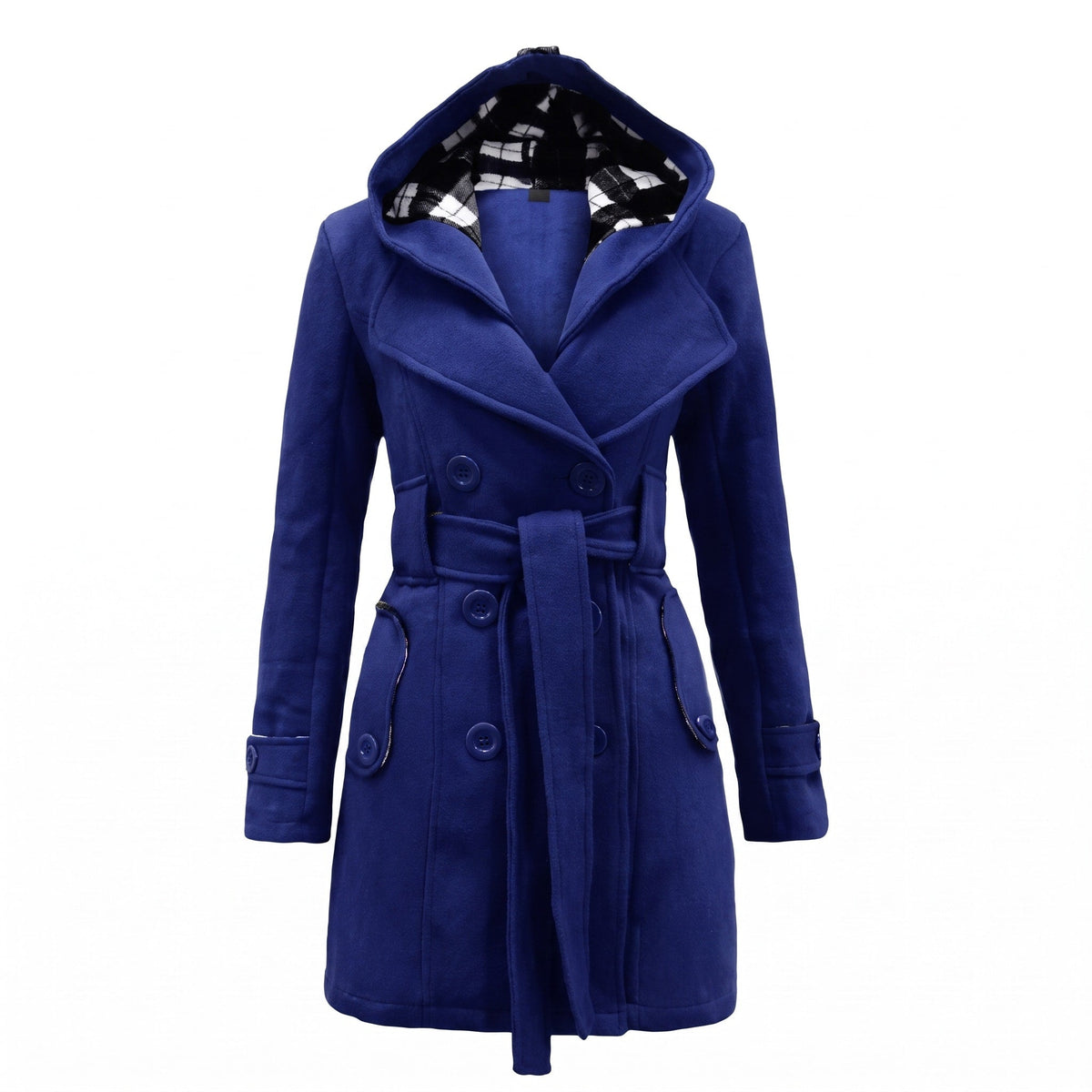 Sophie - Women's Double-Breasted Hooded Wool Coat with Belted Waist