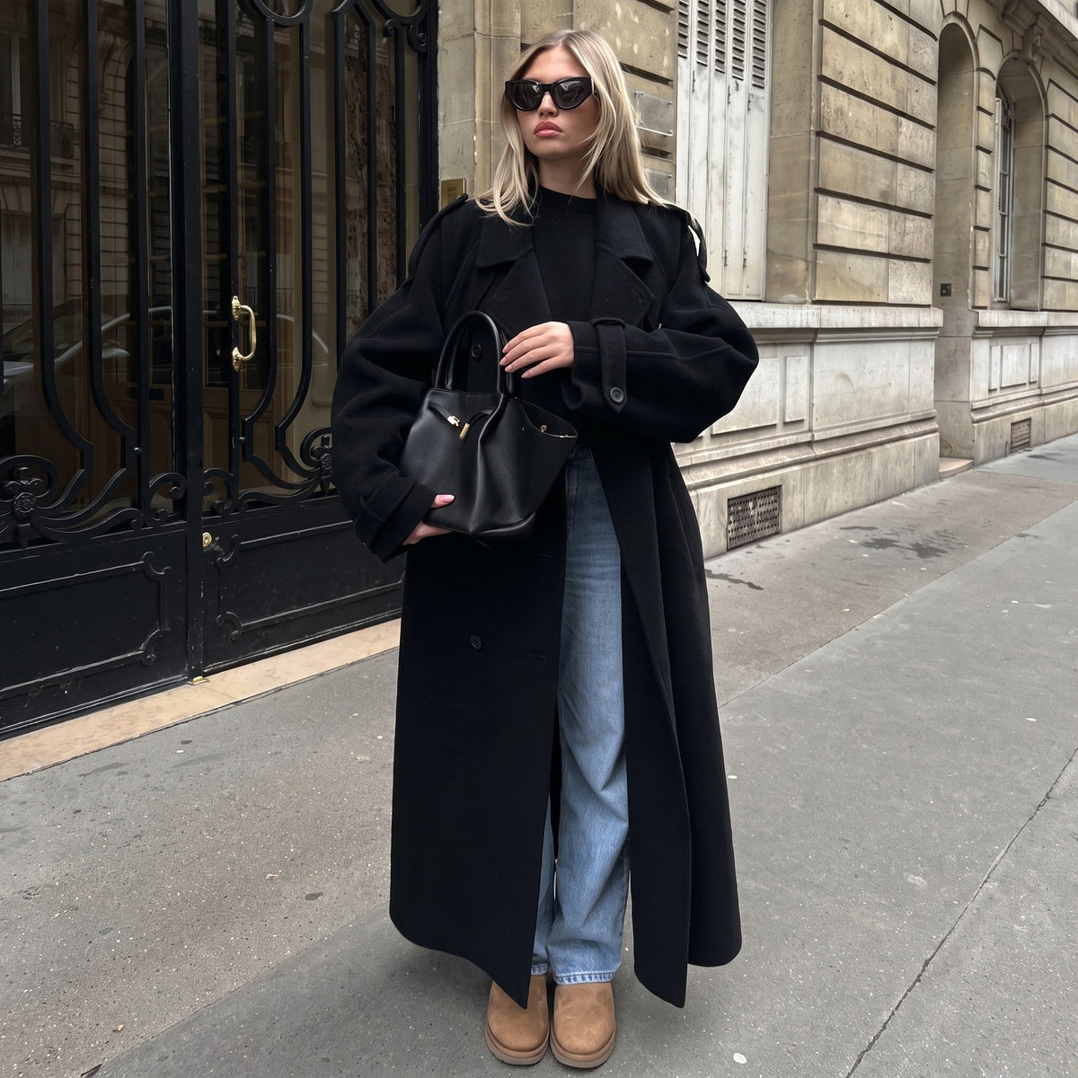 Sophie - Women's Longline Double-Breasted Trench Coat with Belted Waist