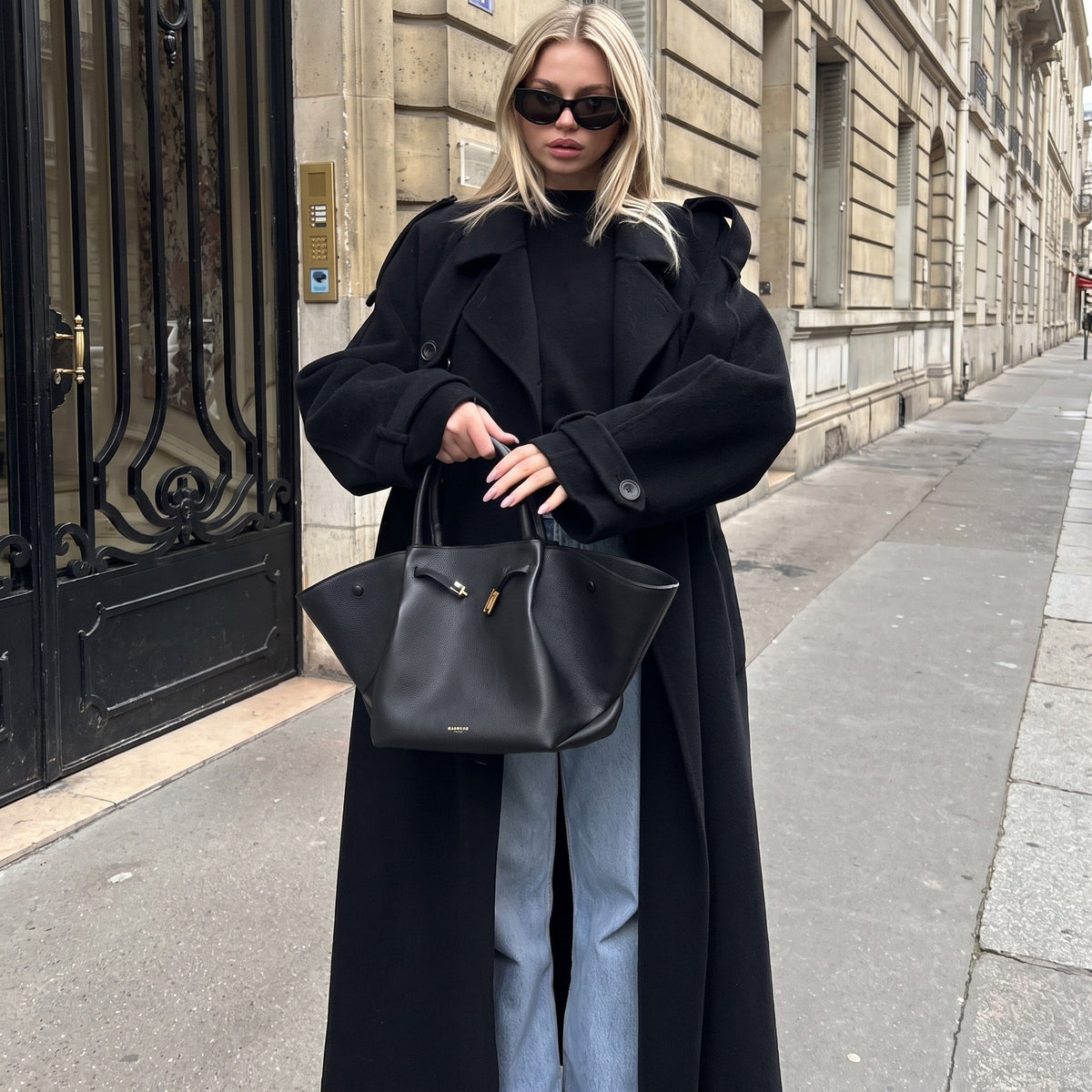 Sophie - Women's Longline Double-Breasted Trench Coat with Belted Waist