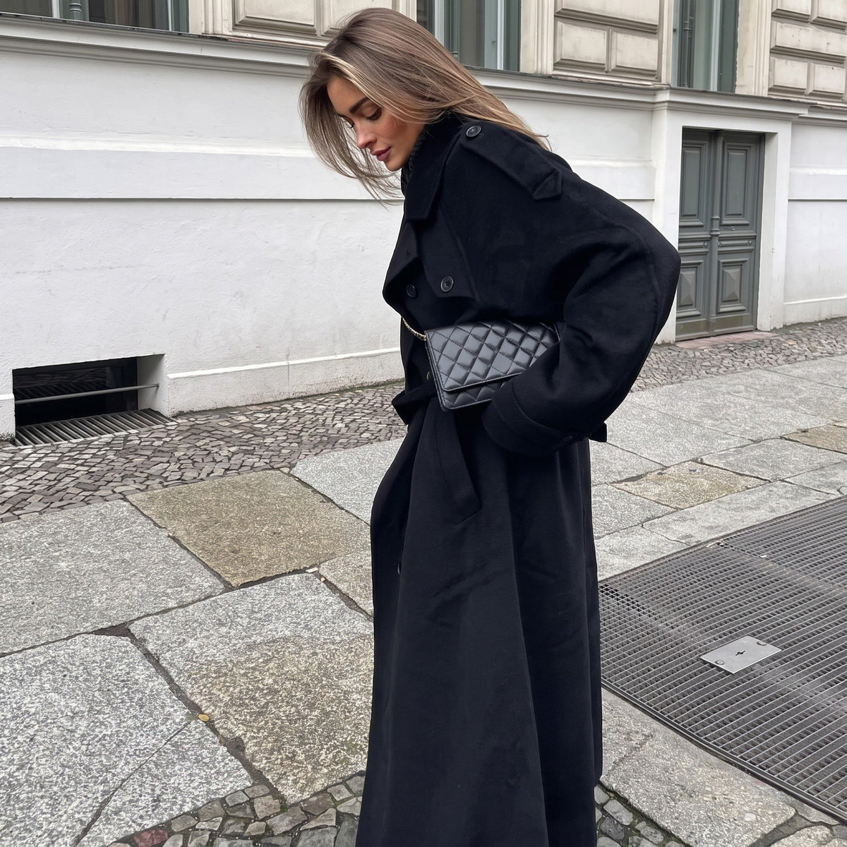 Sophie - Women's Longline Double-Breasted Trench Coat with Belted Waist