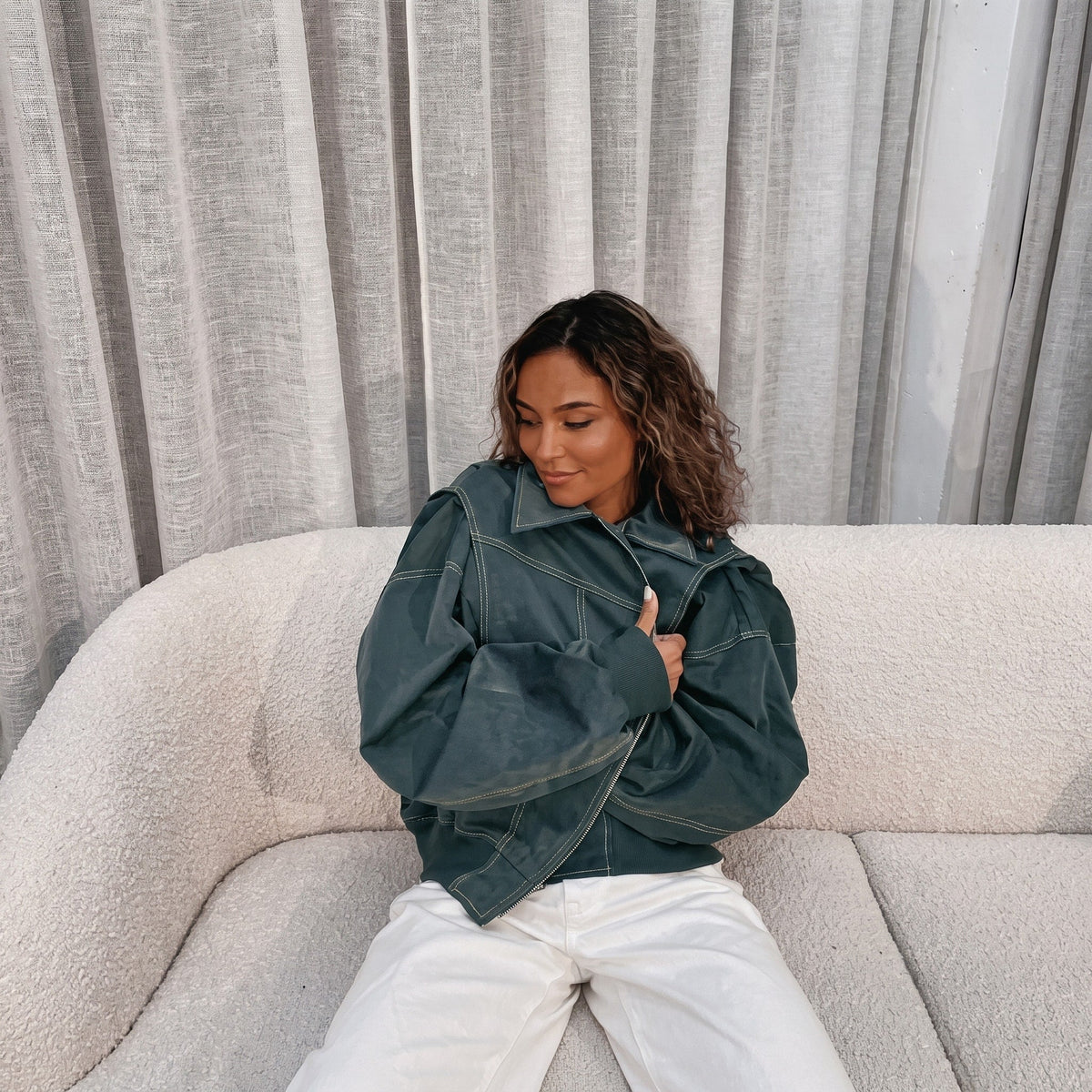 Sophie - Women's Oversized Puff Sleeve Bomber Jacket