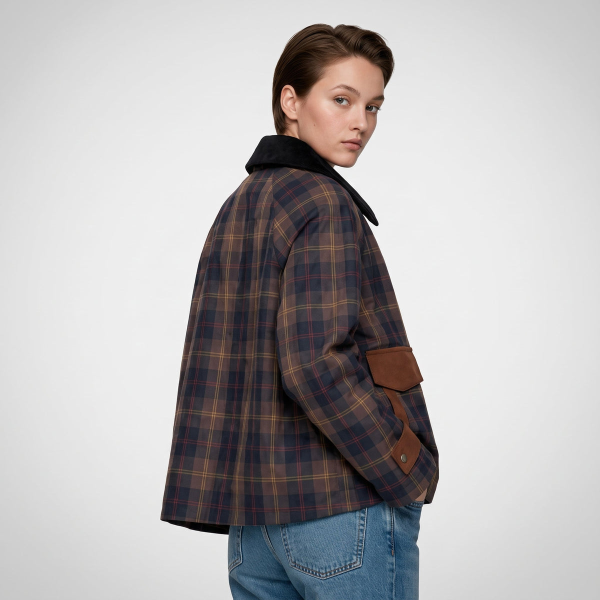 Sophie - Women's Plaid Jacket with Contrast Collar