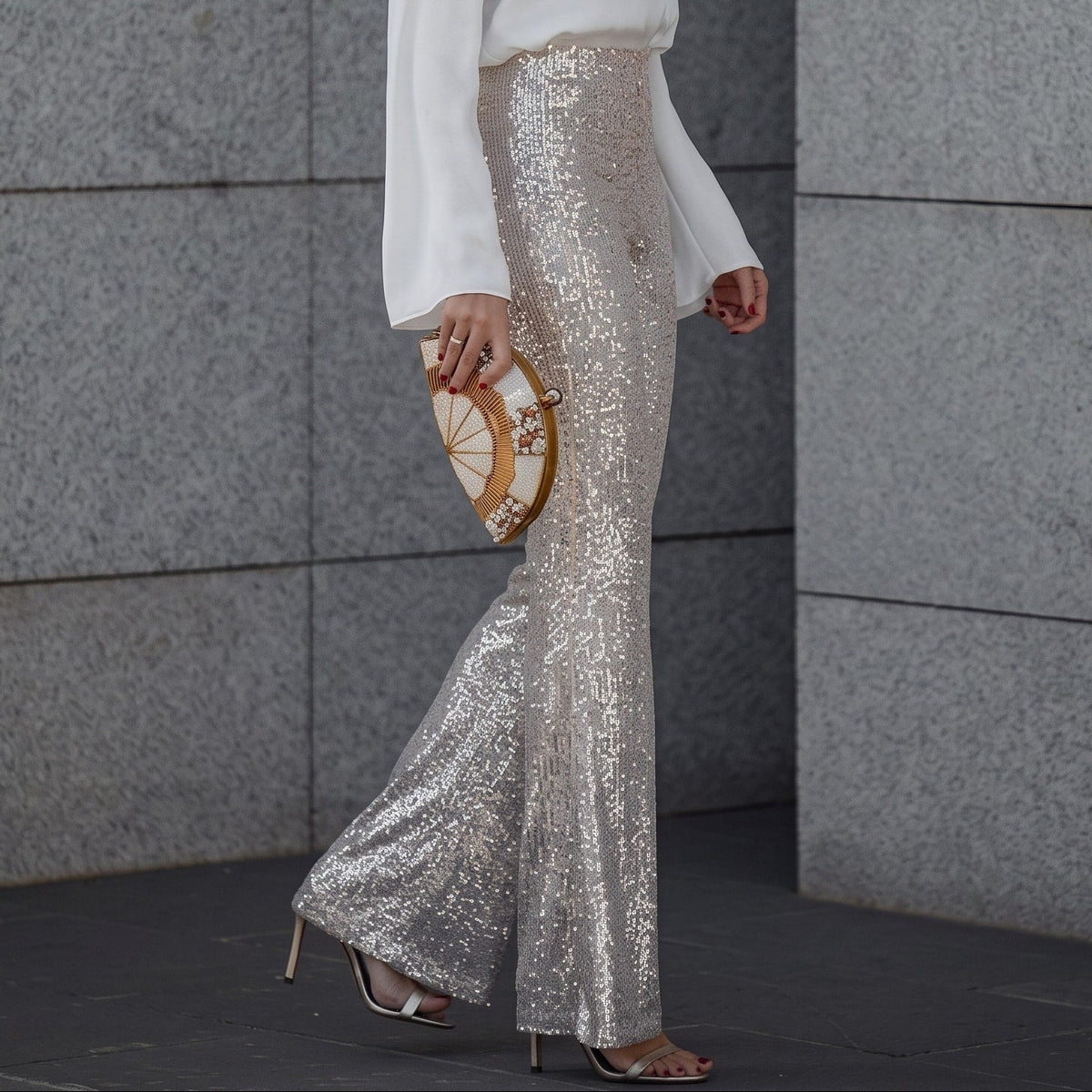 Sophie – Women’s High-Waisted Sequin Flare Pants