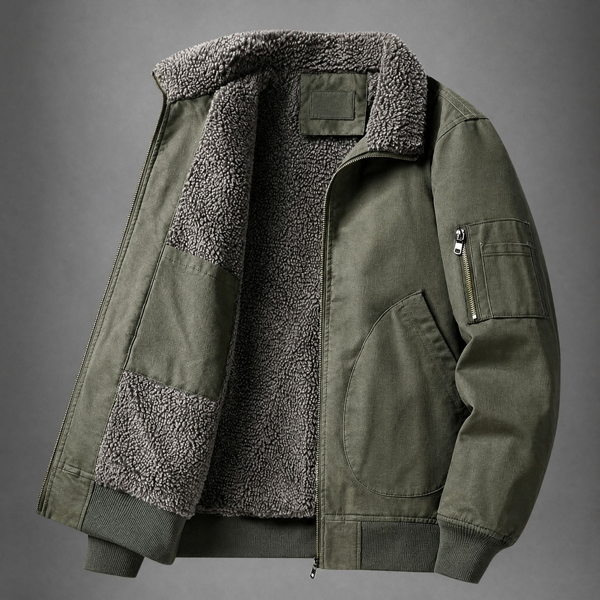 Thomas - Men's Sherpa-Collar Flight Bomber Jacket with Zip Pockets