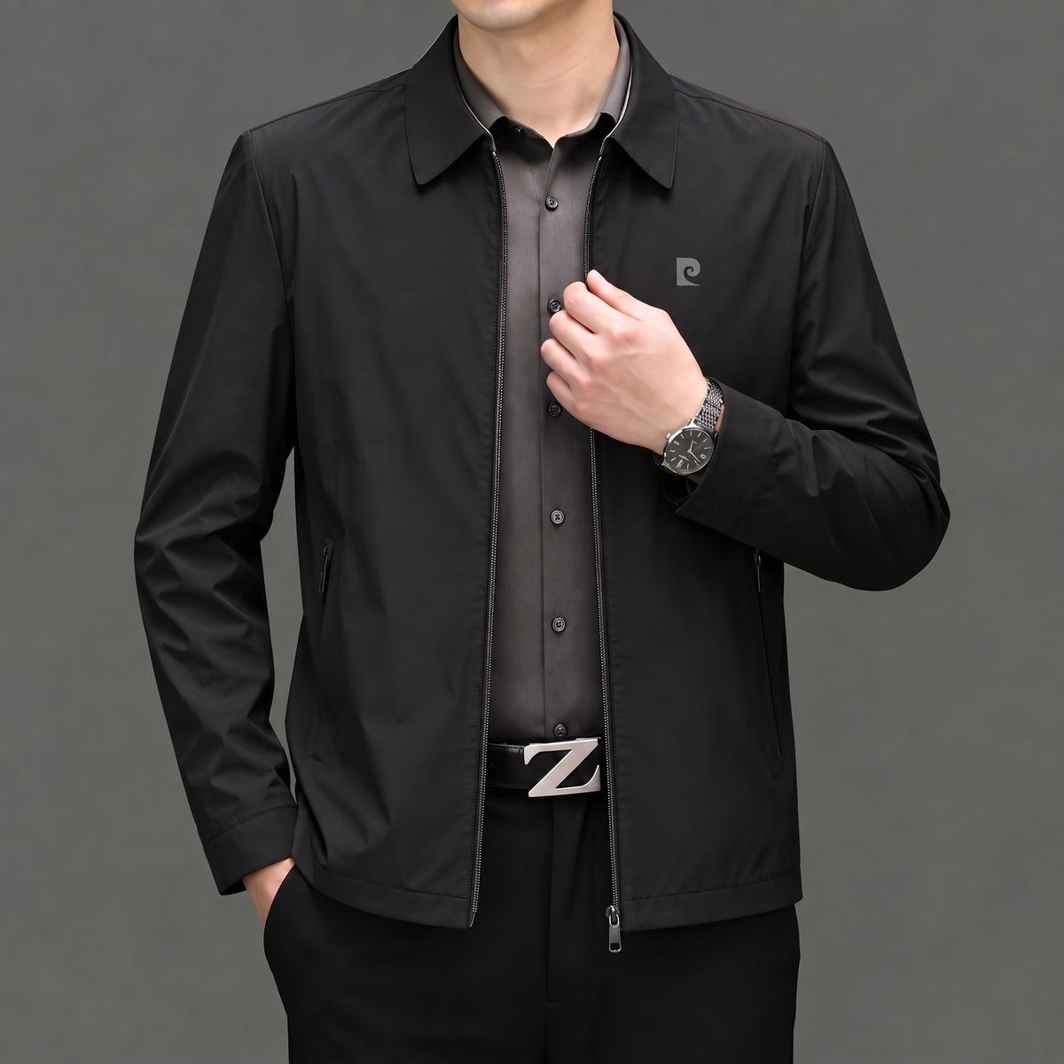 William - Men's Transitional Point Collar Zip-Up Jacket with Concealed Zipper