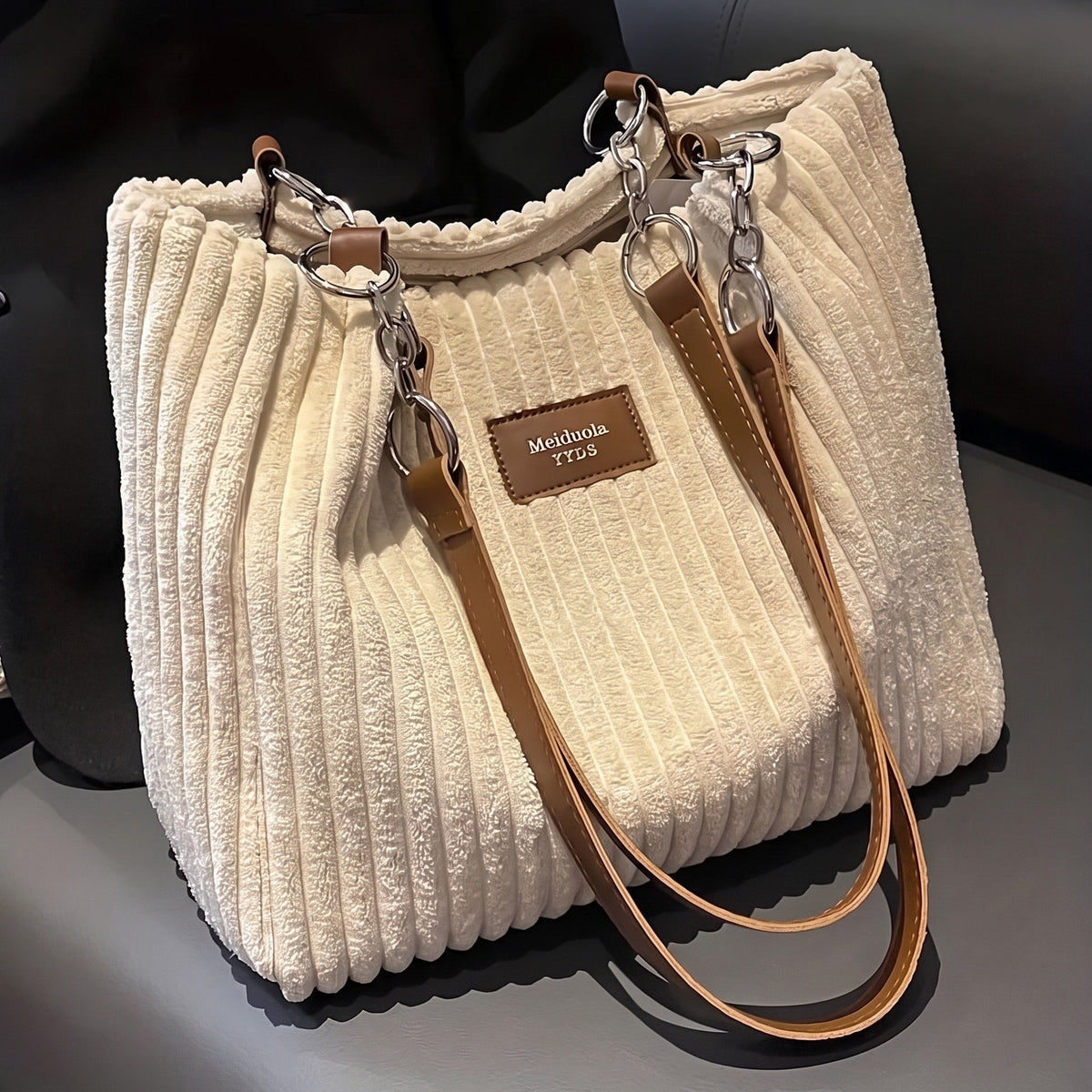 Emma – Women’s Corduroy Shoulder Bag with Chain Strap
