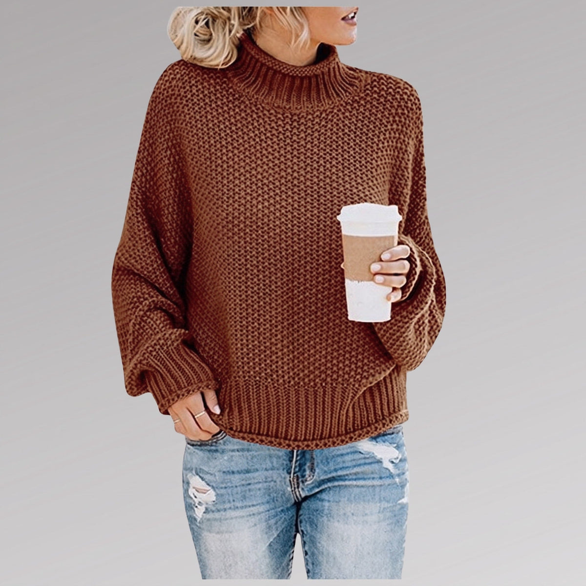 Olivia – Women’s Oversized Turtleneck Knit Sweater