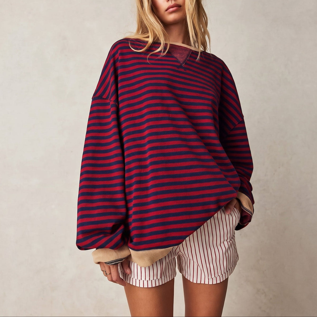 Sophie – Women’s Oversized Striped Sweater with Contrast Trim