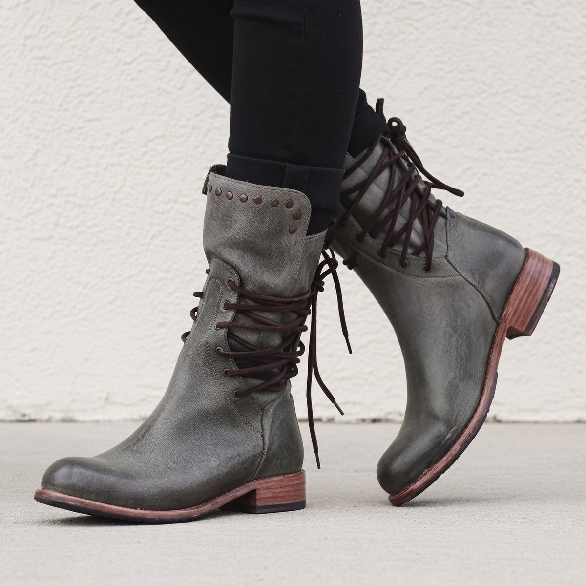 Sienna - Women's Orthopedic Lace-Up Combat Boots with Studded Detail