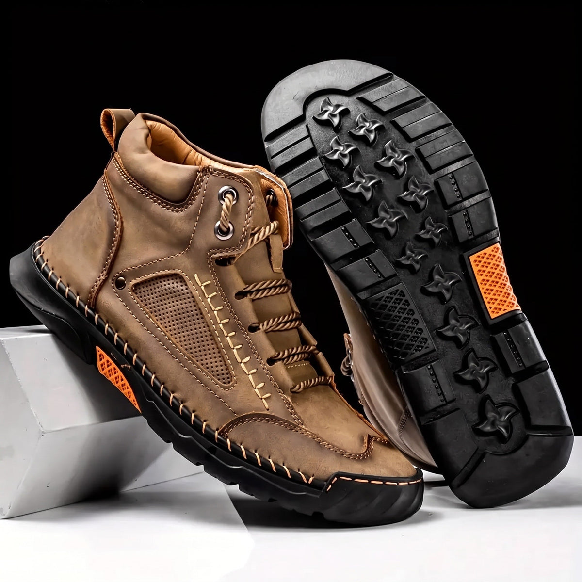Marcus - Men's Orthopaedic Lace-Up Ankle Boots with Contrast Sole