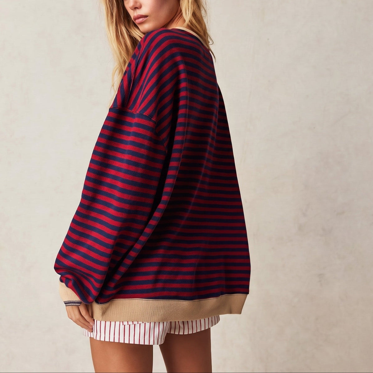 Sophie – Women’s Oversized Striped Sweater with Contrast Trim