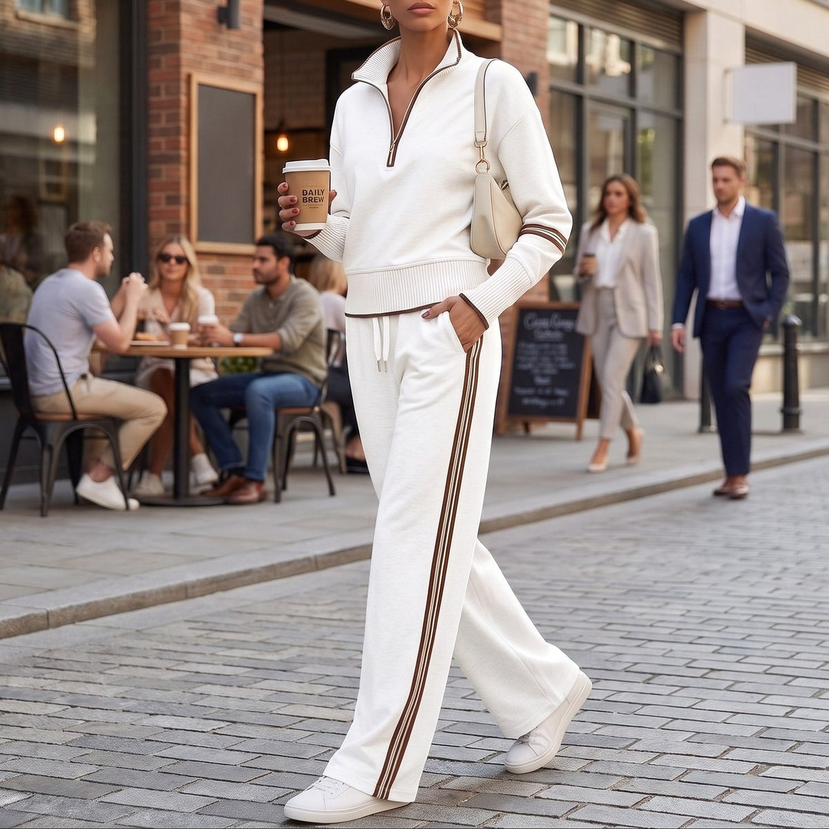Amelia – Women’s Half-Zip Sweatshirt and Wide-Leg Pants Set