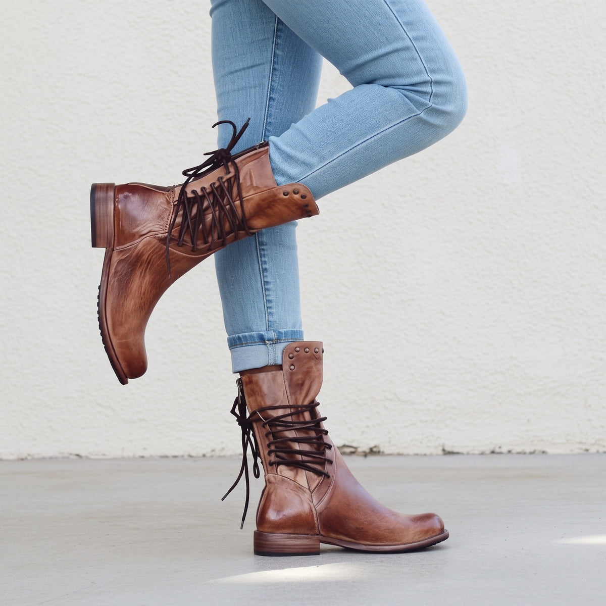 Sienna - Women's Orthopedic Lace-Up Combat Boots with Studded Detail