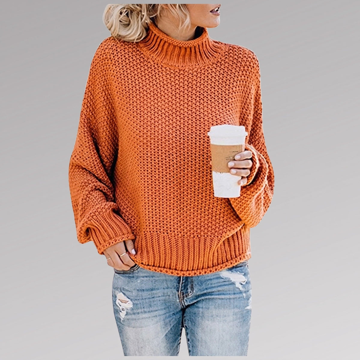 Olivia – Women’s Oversized Turtleneck Knit Sweater