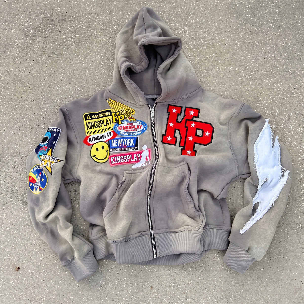 Marcus – Unisex Patchwork Zip-Up Hoodie with Varsity Patches