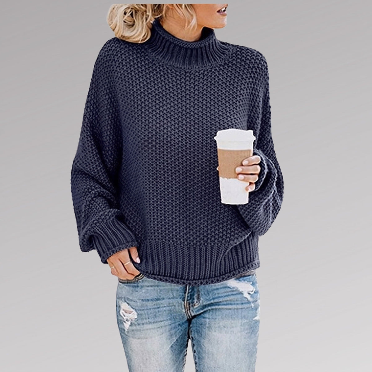 Olivia – Women’s Oversized Turtleneck Knit Sweater