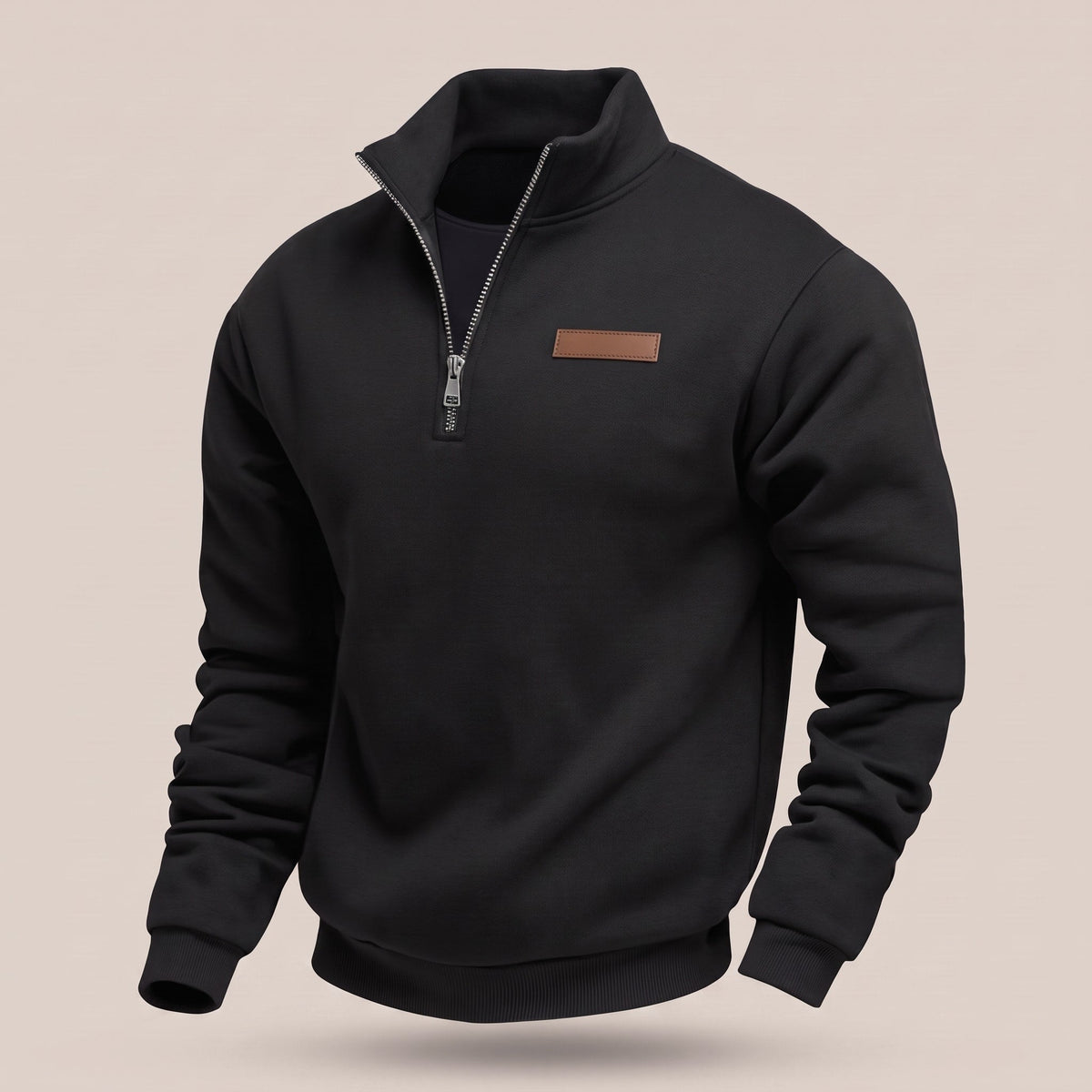 Marcus - Men's Quarter-Zip Fleece Sweatshirt with Leather-Trim Pocket