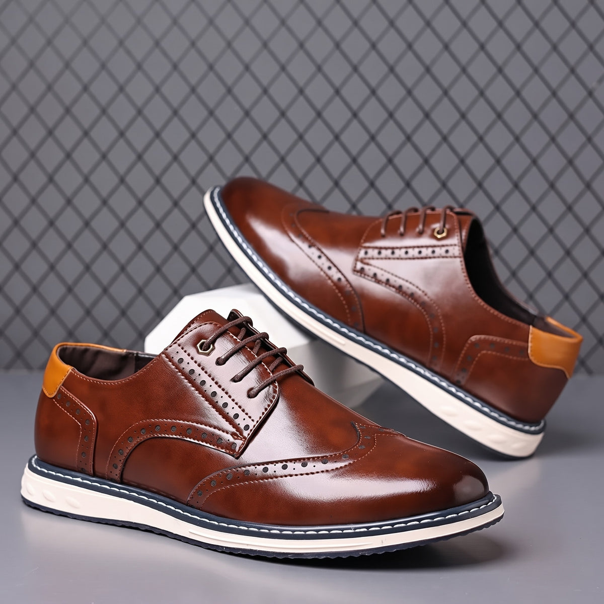 Marcus – Men’s Brogue Wingtip Oxford Shoes with Contrasting Sole