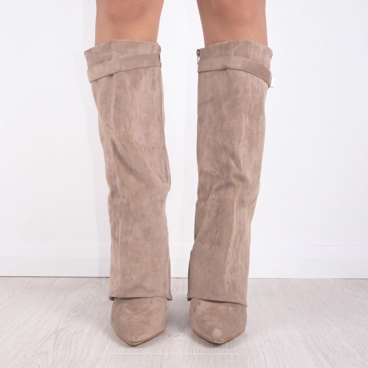 Sienna - Women's Pointed Toe Foldover Block Heel Knee-High Boots