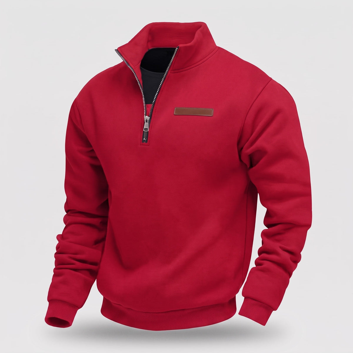 Marcus - Men's Quarter-Zip Fleece Sweatshirt with Leather-Trim Pocket