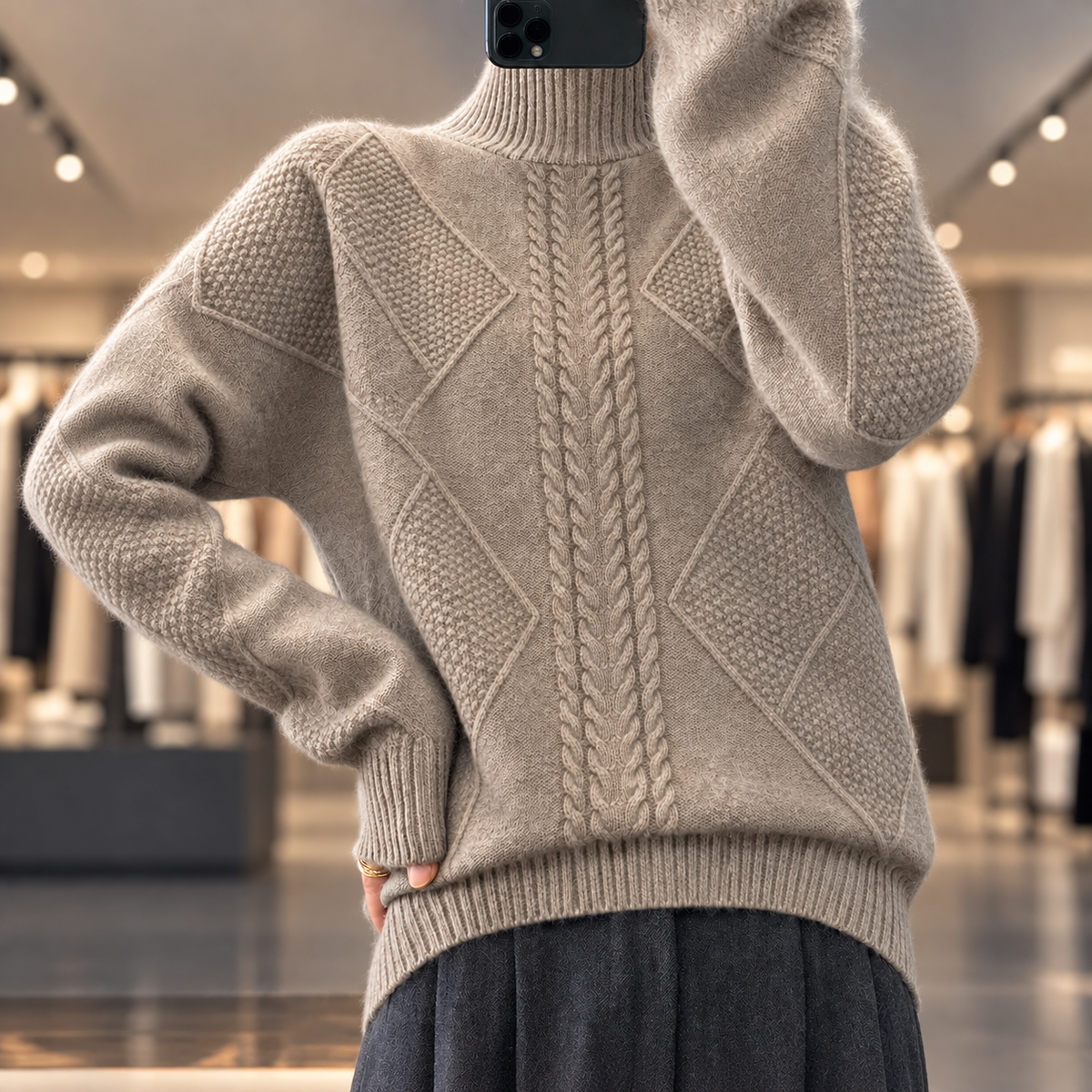 Maggie - Women's Cable-Knit Mock Neck Sweater