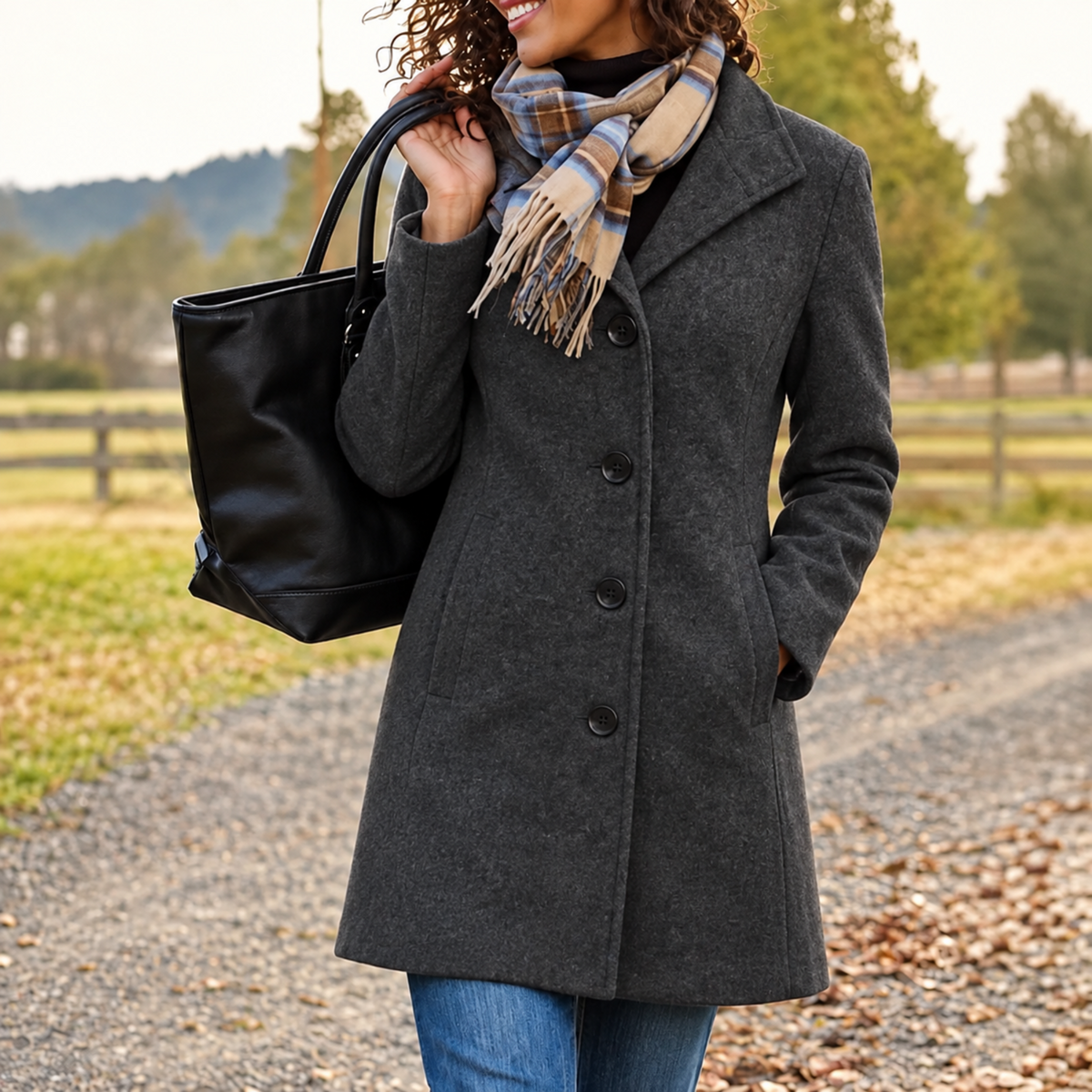 Harper - Women's Tailored Longline Wool-Look Coat with Button Front