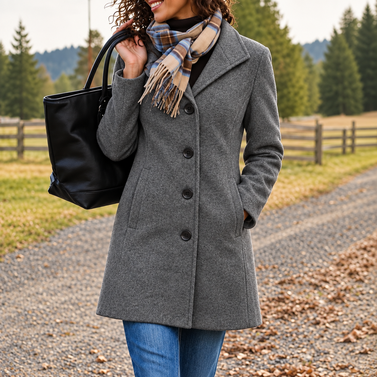 Harper - Women's Tailored Longline Wool-Look Coat with Button Front