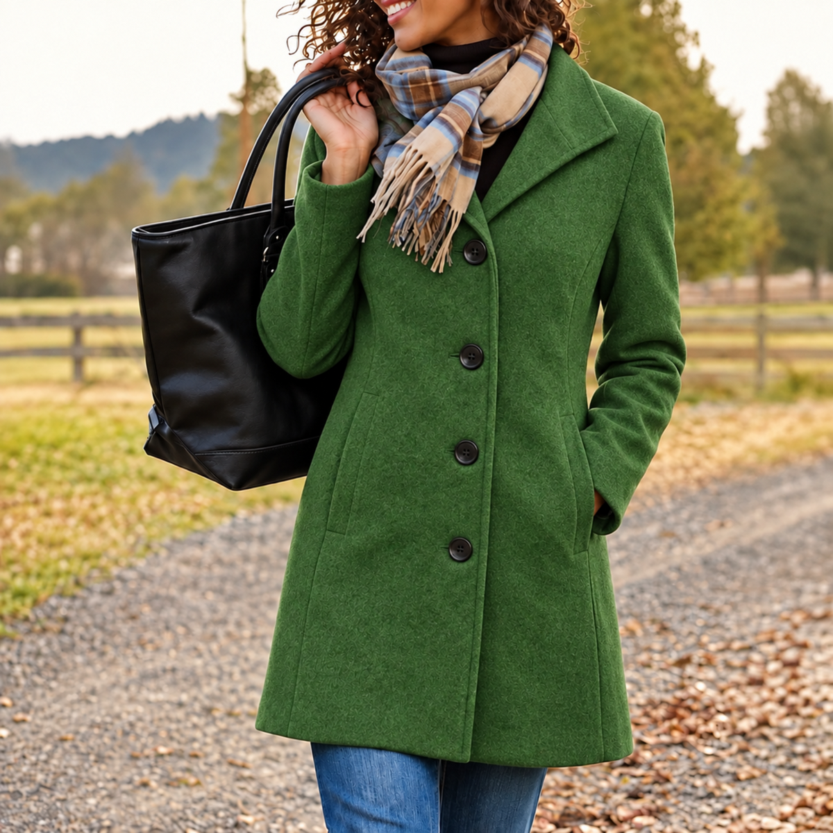 Harper - Women's Tailored Longline Wool-Look Coat with Button Front