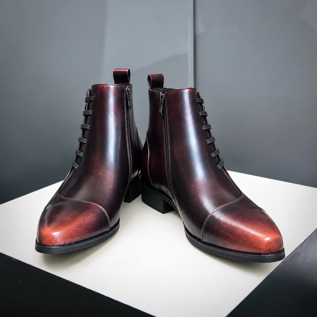 Samuel - Men's Lace-Up Ankle Boots with Brogue Stitching Detail