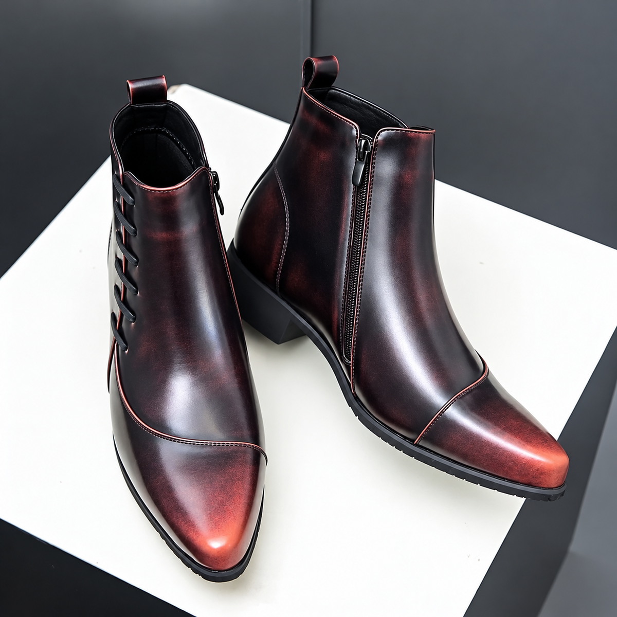 Samuel - Men's Lace-Up Ankle Boots with Brogue Stitching Detail
