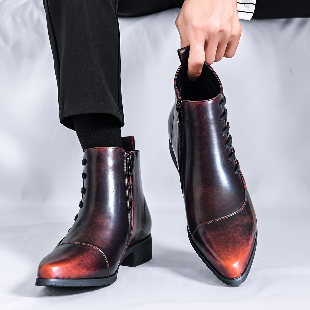 Samuel - Men's Lace-Up Ankle Boots with Brogue Stitching Detail