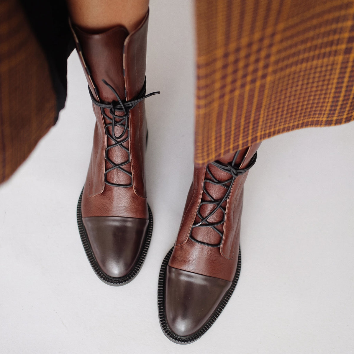 Julia - Women's Lace-Up Pointed Toe Ankle Boots with Block Heel