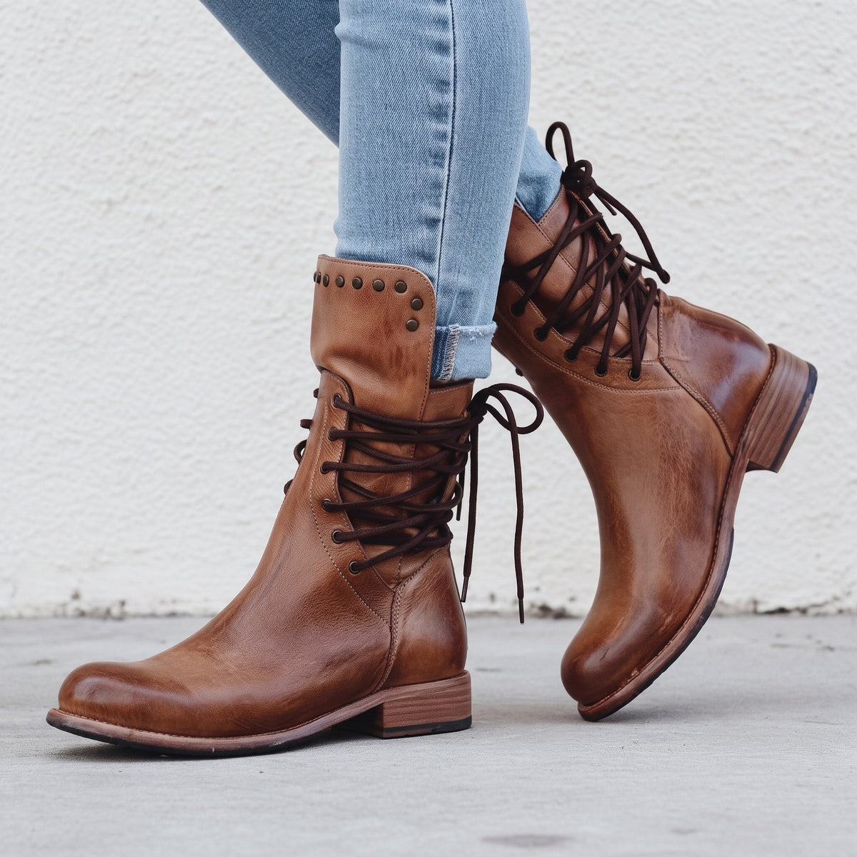 Sienna - Women's Orthopedic Lace-Up Combat Boots with Studded Detail