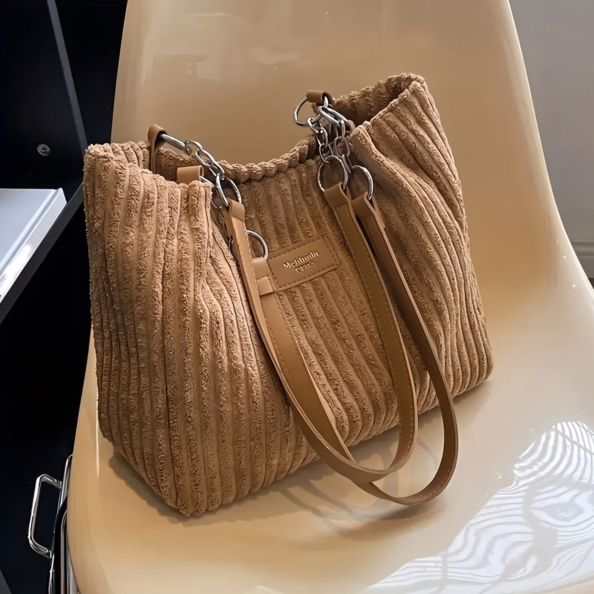 Emma – Women’s Corduroy Shoulder Bag with Chain Strap