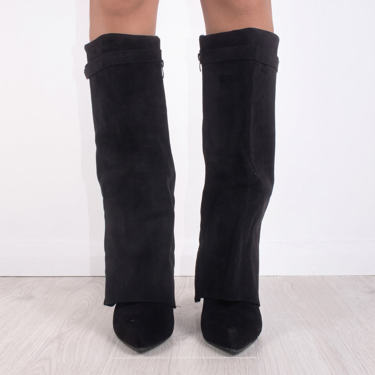 Sienna - Women's Pointed Toe Foldover Block Heel Knee-High Boots