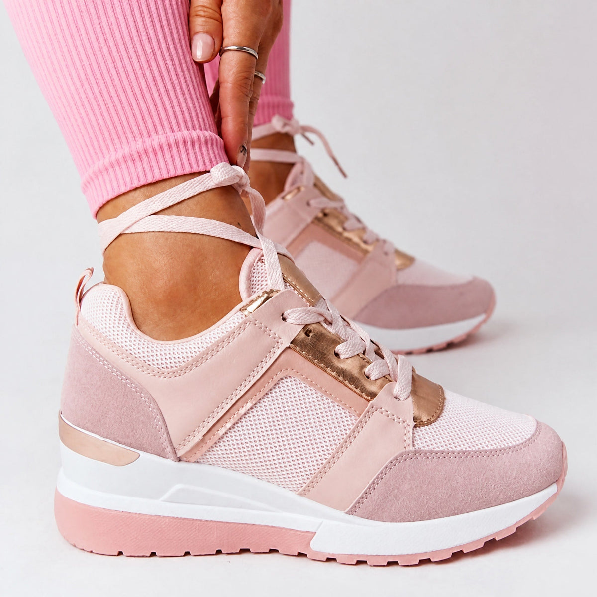 Alice - Women's Supportive Wedge Sneakers with Metallic Panel Detail