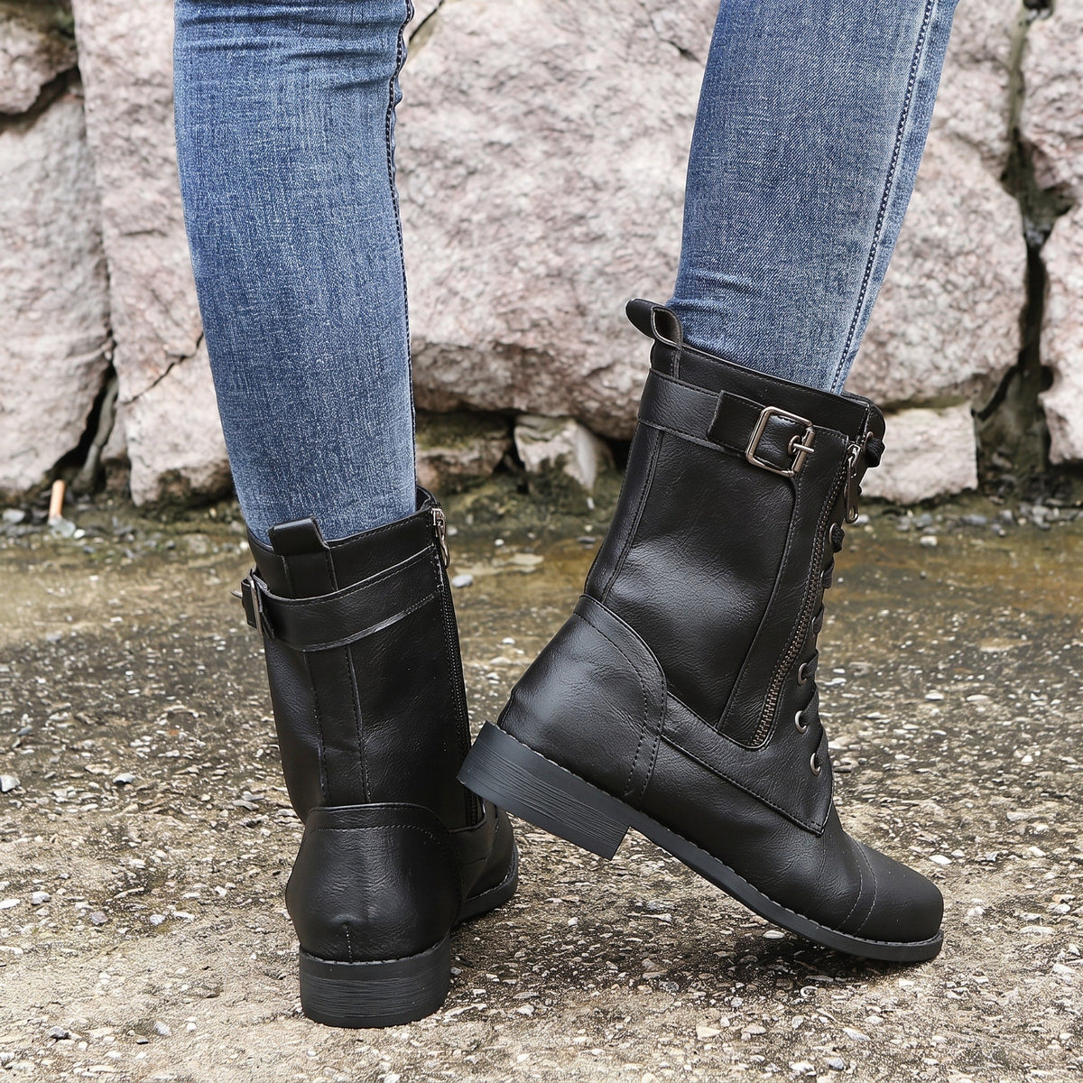 Anna - Women's Orthopedic Lace-Up Ankle Boots with Side Zip