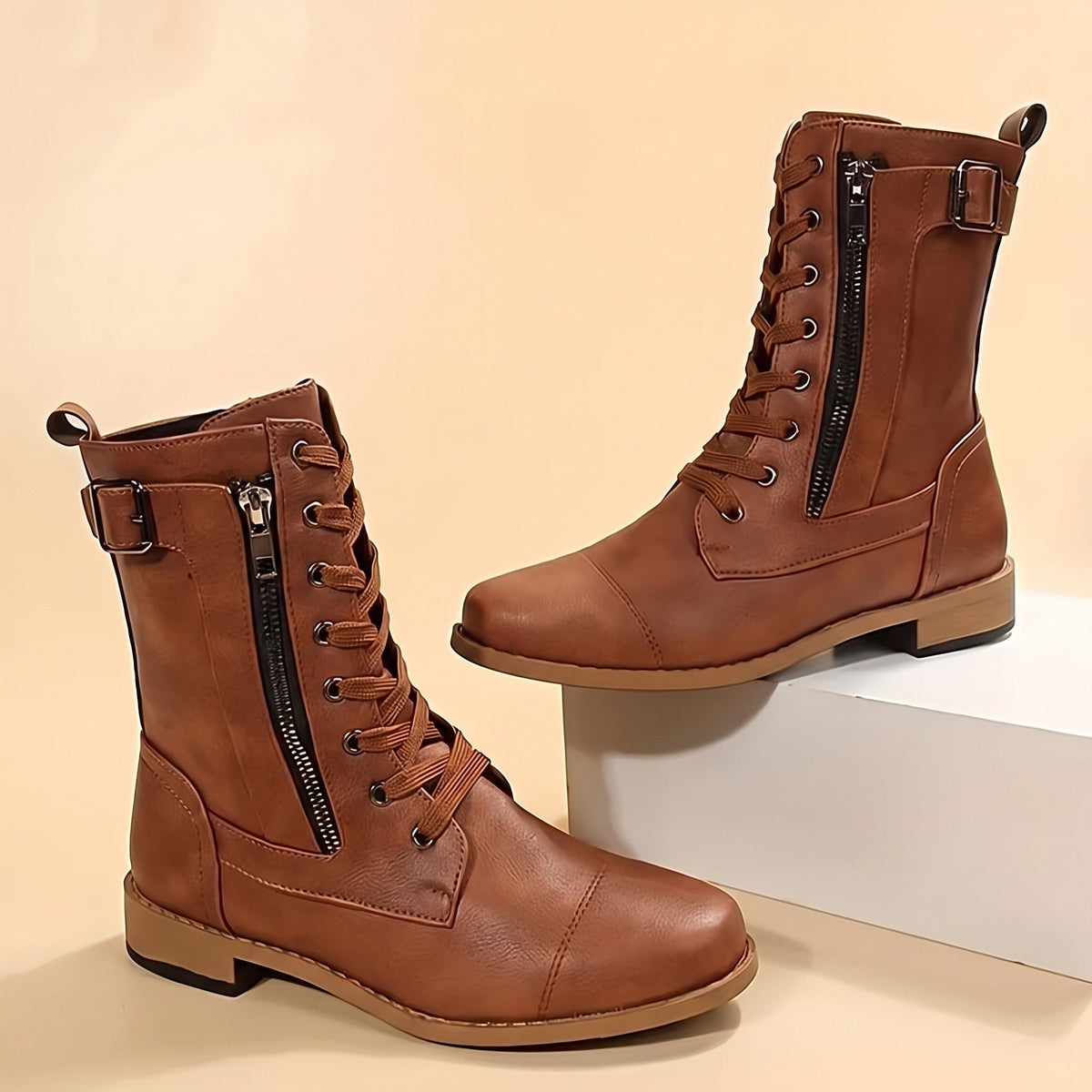Anna - Women's Orthopedic Lace-Up Ankle Boots with Side Zip