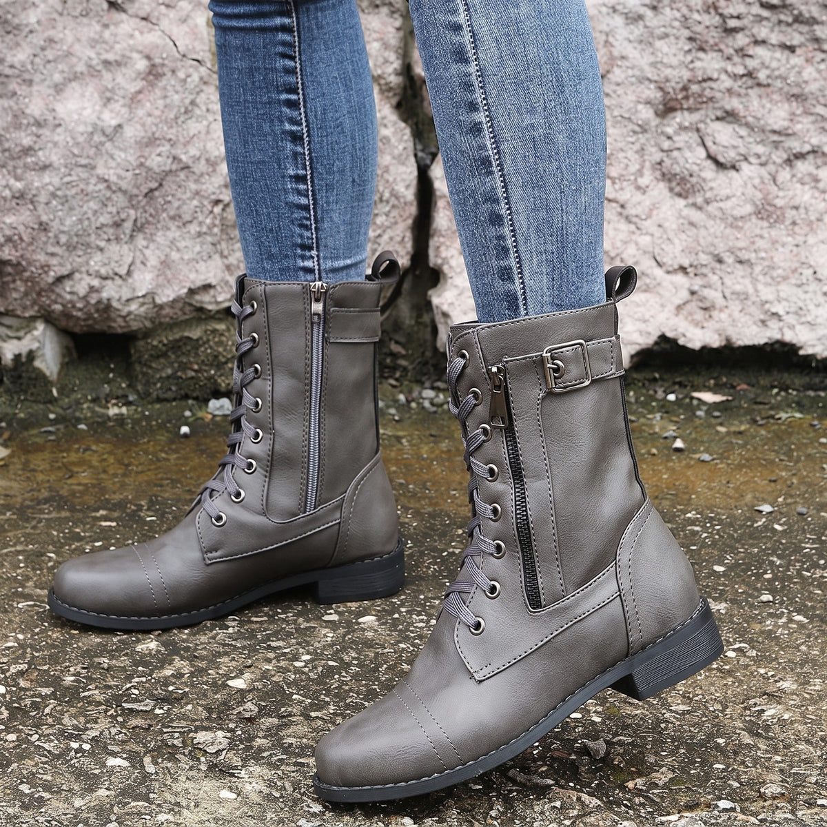 Anna - Women's Orthopedic Lace-Up Ankle Boots with Side Zip