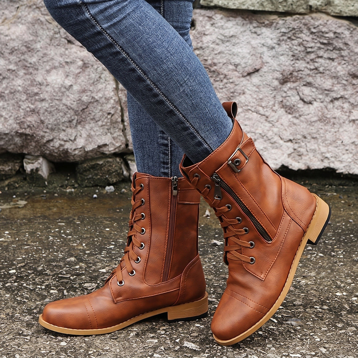 Anna - Women's Orthopedic Lace-Up Ankle Boots with Side Zip