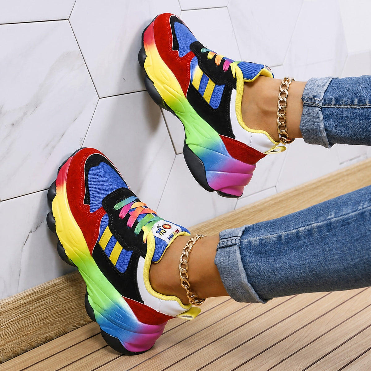 Ava - Women's Supportive Rainbow Multicolor Chunky Sneakers