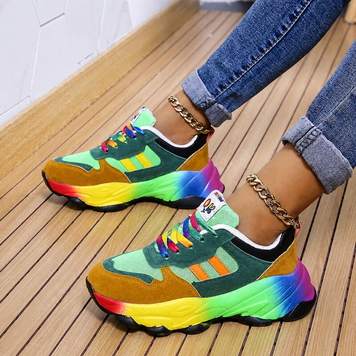 Ava - Women's Supportive Rainbow Multicolor Chunky Sneakers