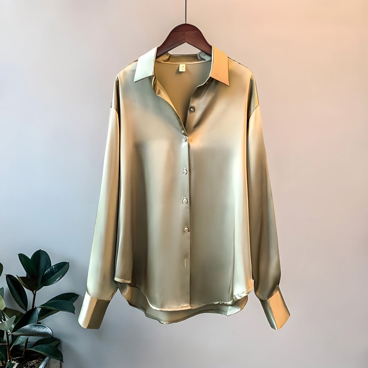 Avery - Women's Oversized Satin-Look Blouse with Point Collar