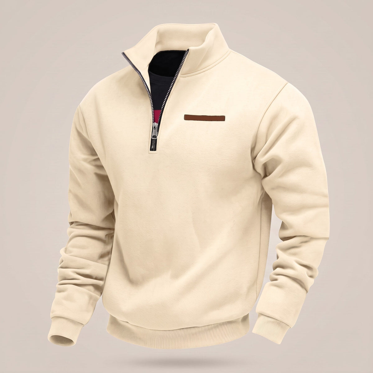 Marcus - Men's Quarter-Zip Fleece Sweatshirt with Leather-Trim Pocket