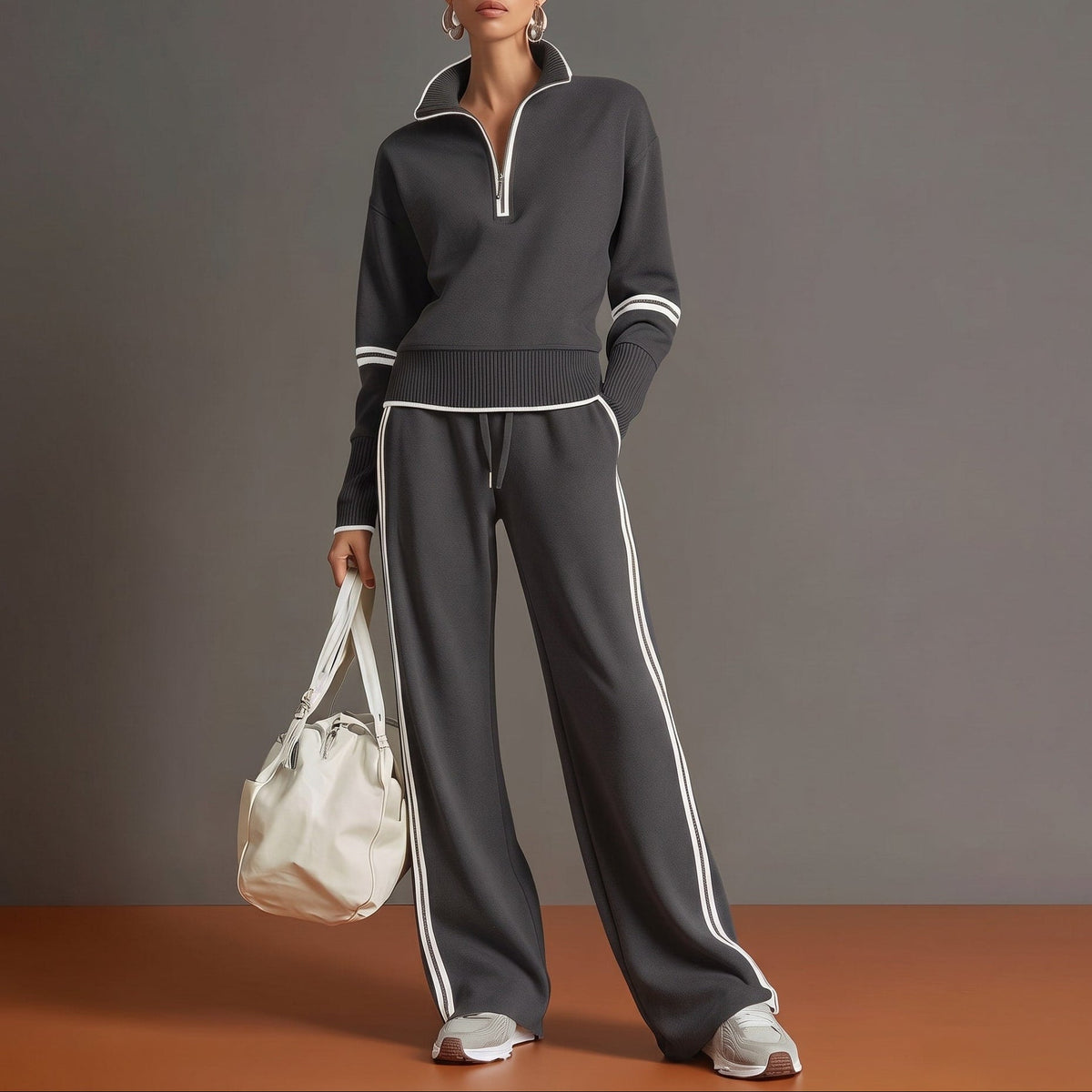 Amelia – Women’s Half-Zip Sweatshirt and Wide-Leg Pants Set