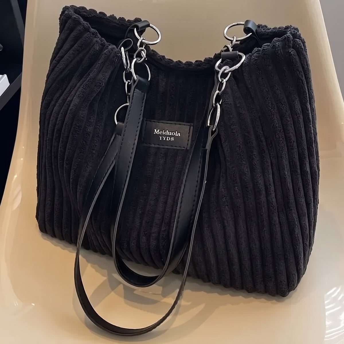 Emma – Women’s Corduroy Shoulder Bag with Chain Strap